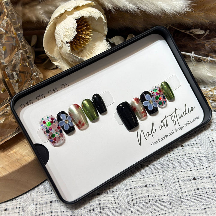 Artistic Floral-Inspired Press-On Nail Set Stornfield