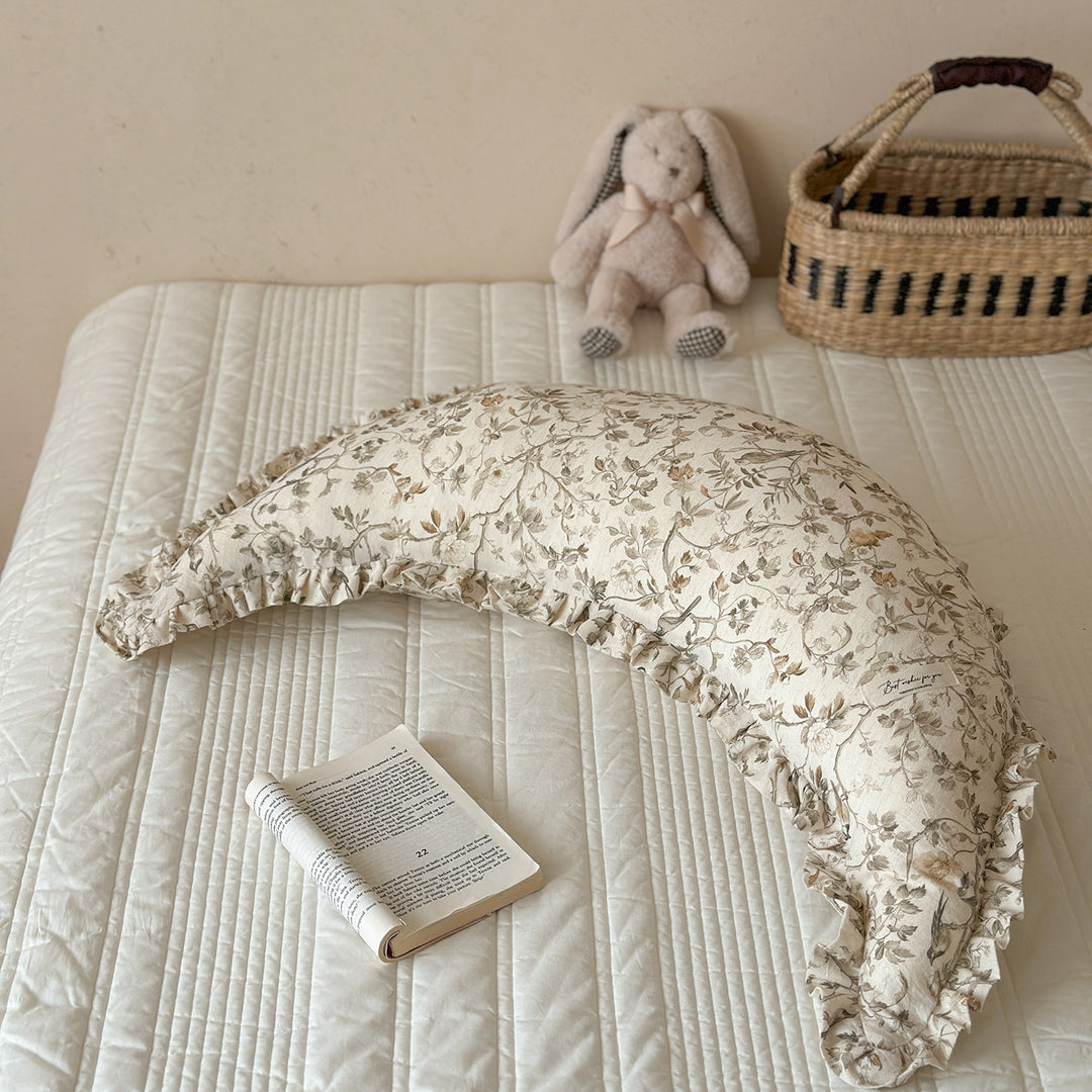 Ergonomic Cotton Maternity Nursing Support Pillow with Ruffled Cover and Bunny Print