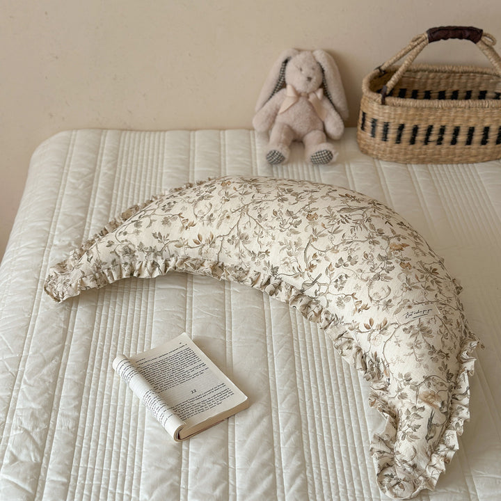 Ergonomic Cotton Maternity Nursing Support Pillow with Ruffled Cover and Bunny Print