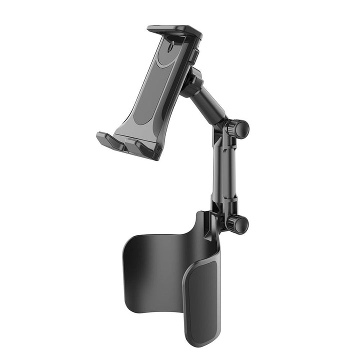 Adjustable car headrest tablet and smartphone holder with telescopic support arm and anti slip cradle Stornfield