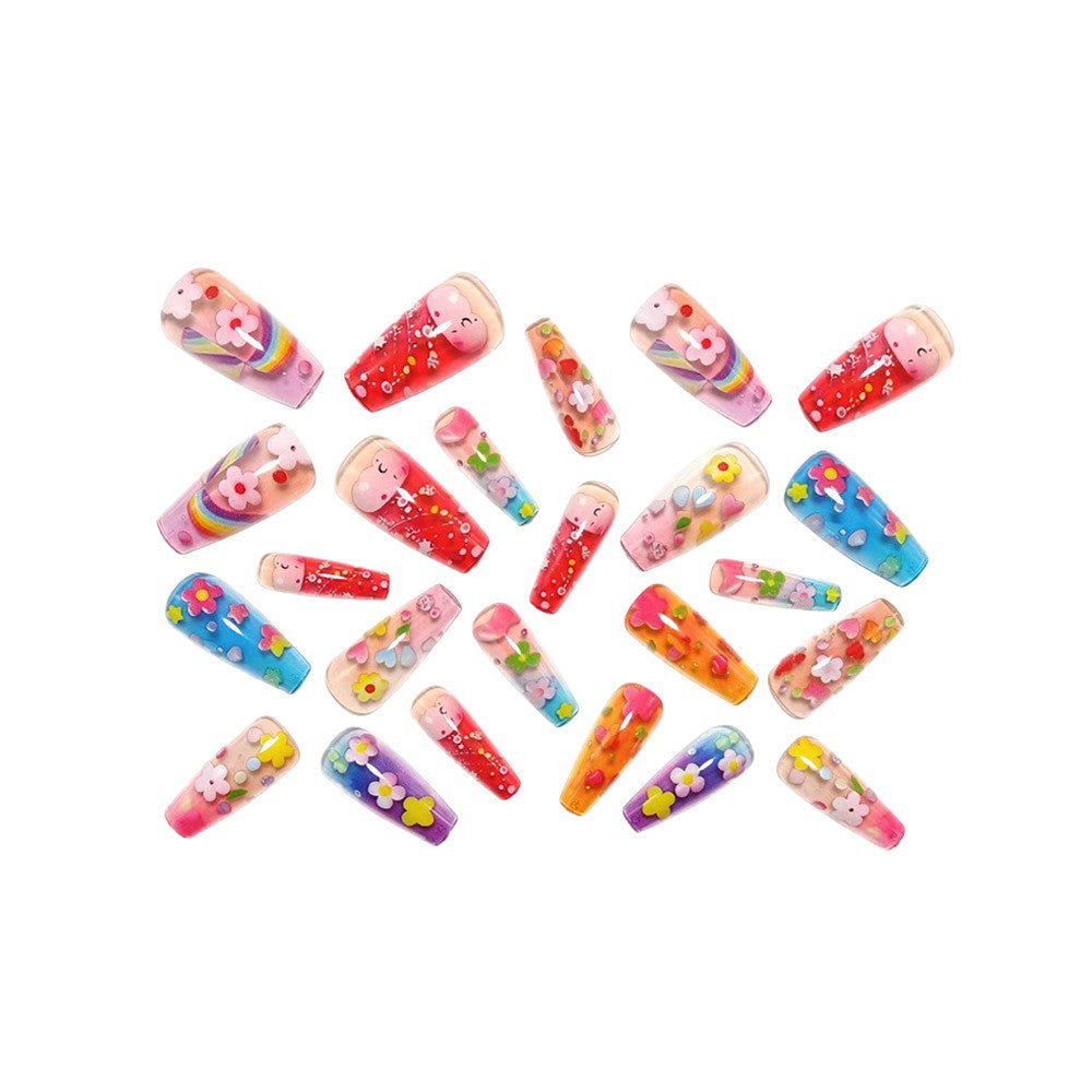 Artificial nails with colorful floral designs and 3D details Stornfield