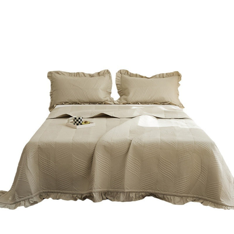 Quilted Wave-Texture Ruffled Bedspread Set with Pillow Shams