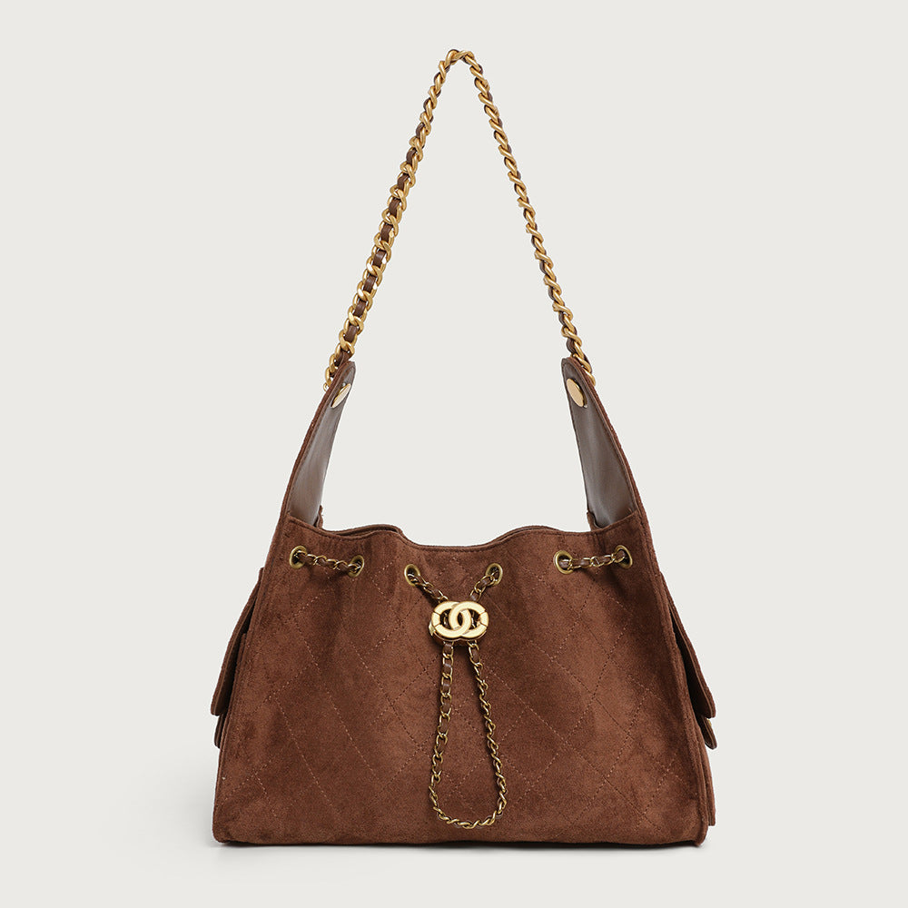Stylish Suede Drawstring Shoulder Bag