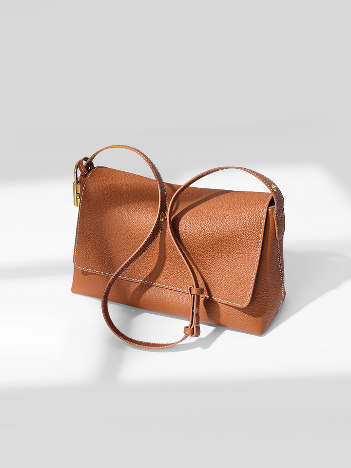Pebbled Leather Structured Crossbody Satchel