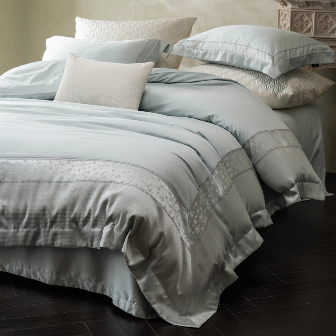 Cotton Sateen Duvet Cover Set with Embroidered Border and Pillow Shams