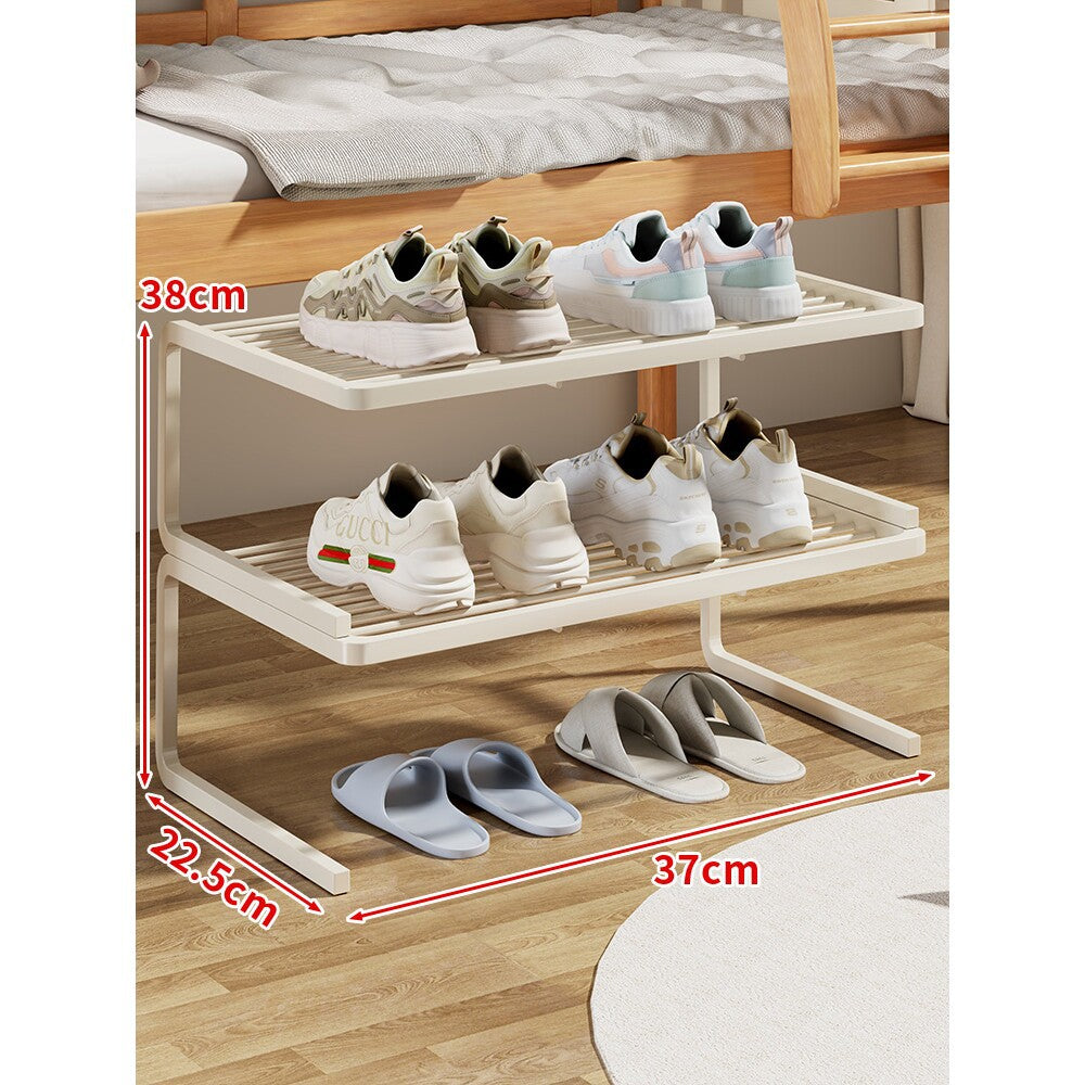 Compact Two-Level Slatted Under-Bed Shoe Organizer Rack