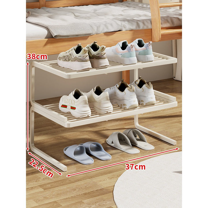 Compact Two-Level Slatted Under-Bed Shoe Organizer Rack