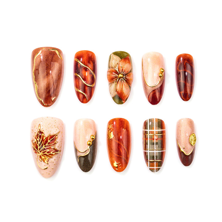 Artistic Autumn-Inspired Press-On Nail Set
