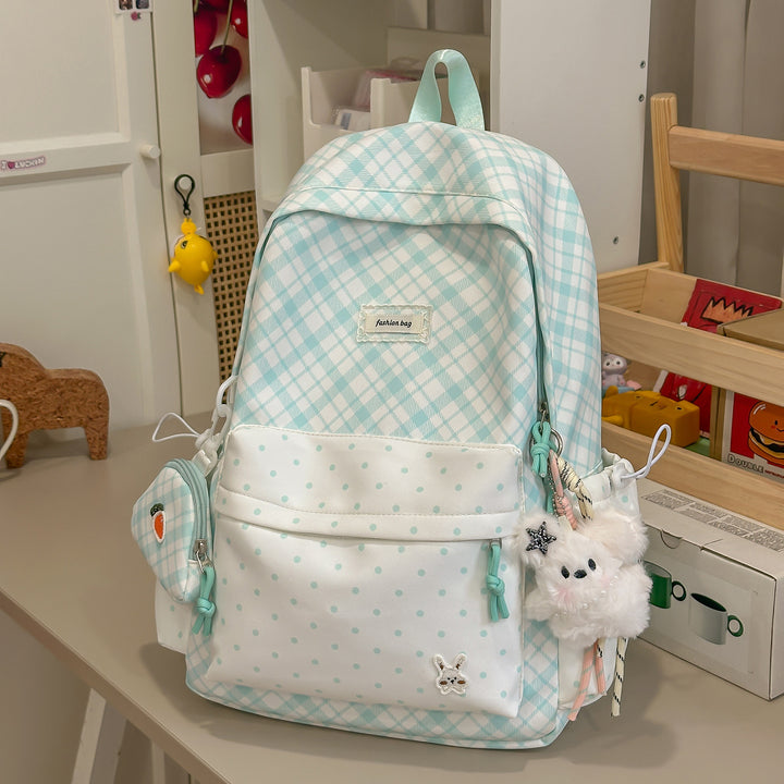Stylish Plaid Backpack with Fun Decorative Accents Stornfield