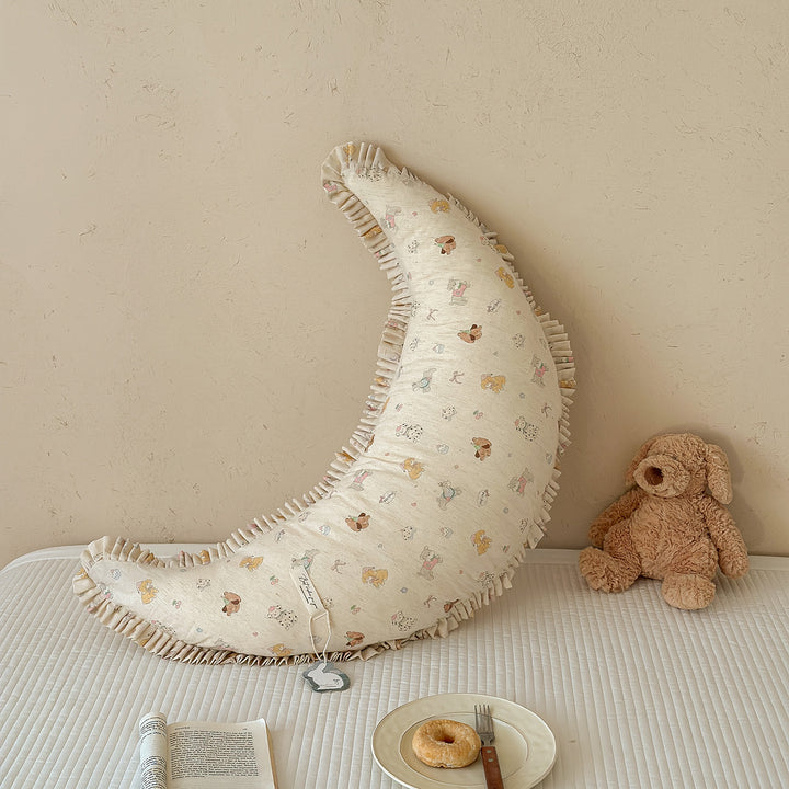 Ergonomic Cotton Maternity Nursing Support Pillow with Ruffled Cover and Bunny Print
