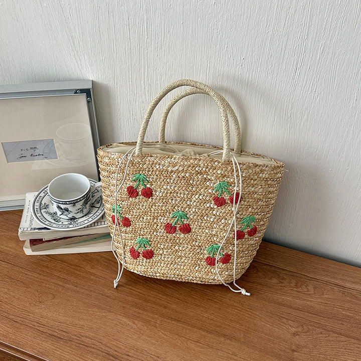 Embroidered Straw Market Tote
