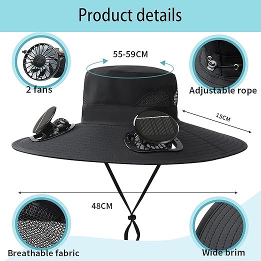 Outdoor sun hat with wide brim, integrated ventilation, UV protection, and chin strap Stornfield