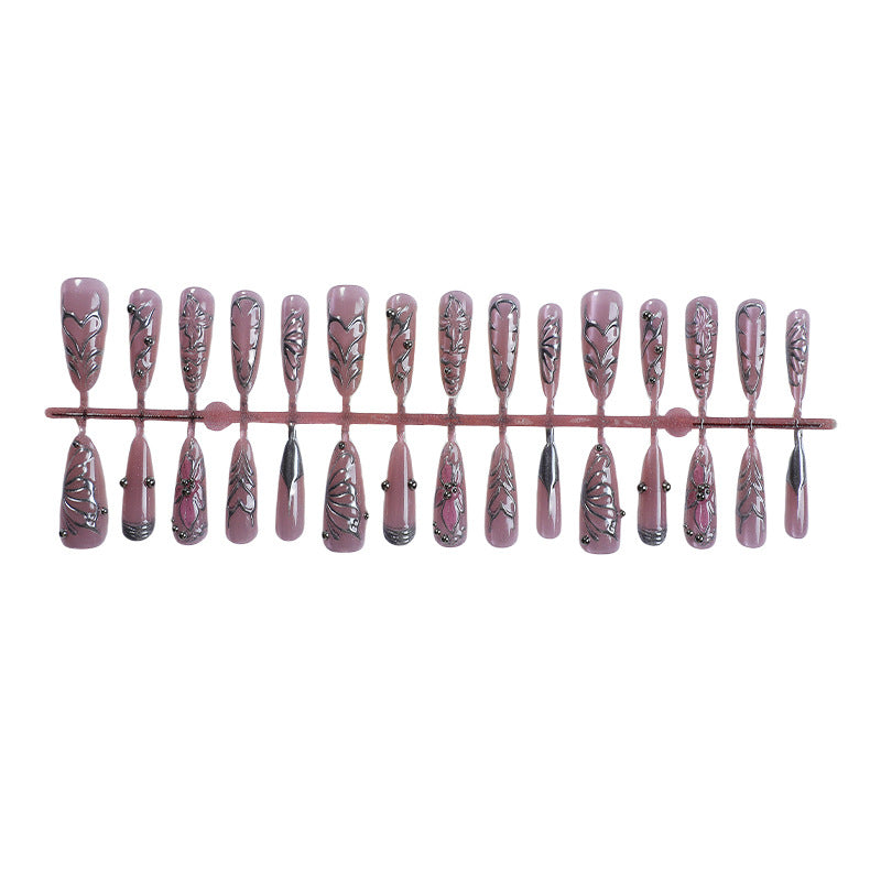 Artistic Press-On Nail Set with Intricate Floral Designs Stornfield