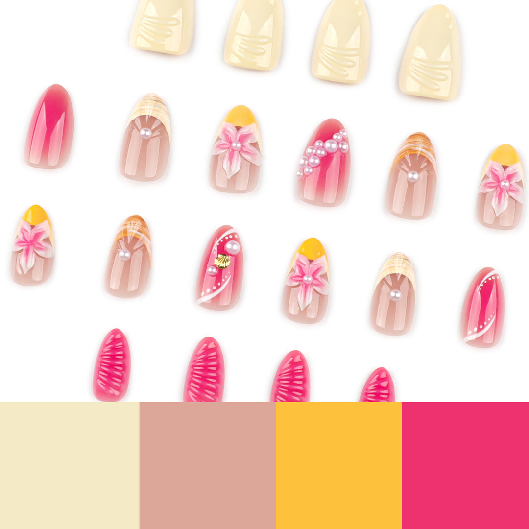 Artful nail extensions with floral and pearl-embellished accents Stornfield