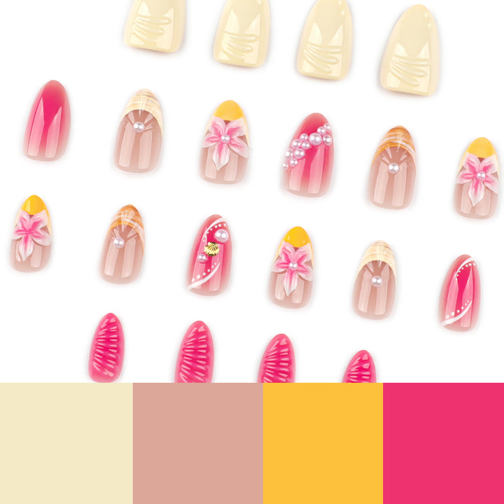 Artful nail extensions with floral and pearl-embellished accents Stornfield