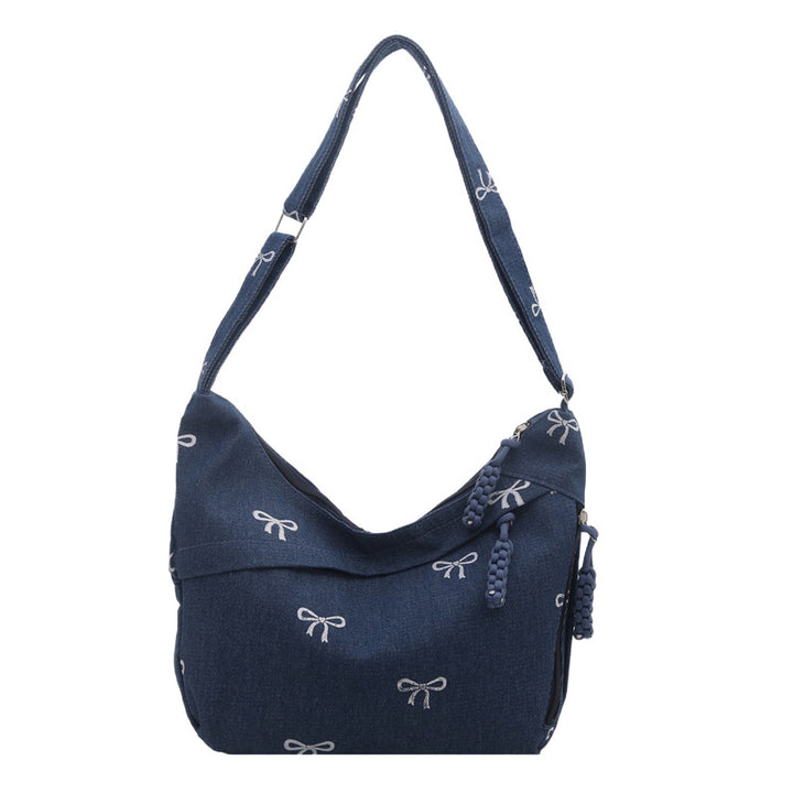 Embroidered Denim Shoulder Bag