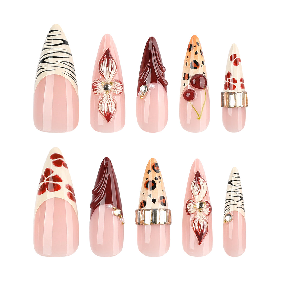 Artificial nail art with floral and animal motifs Stornfield