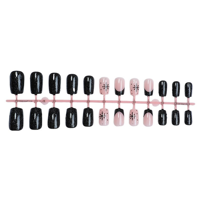 Artificial nail set with elegant black and rose designs Stornfield