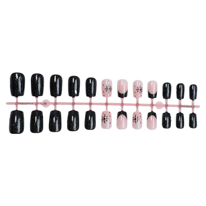 Artificial nail set with elegant black and rose designs Stornfield