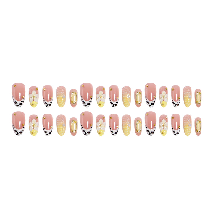 Artificial nail set with floral and golden applications Stornfield