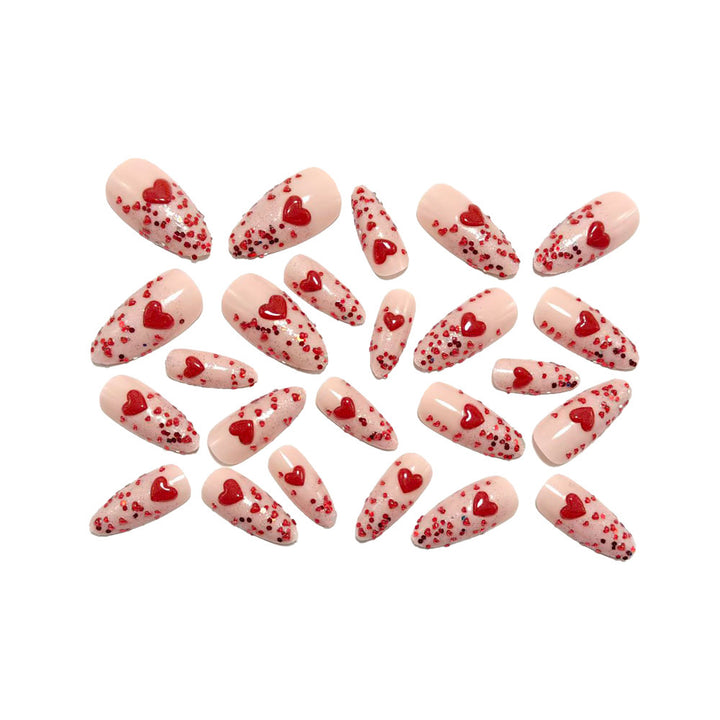Glamorous artificial nails with heart design and glitter Stornfield