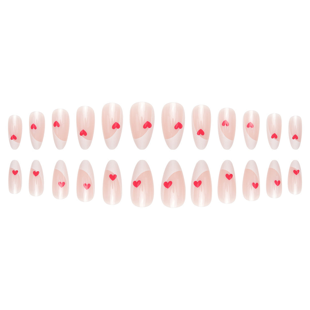Elegant French Tip Press-On Nails with Heart Accents Stornfield
