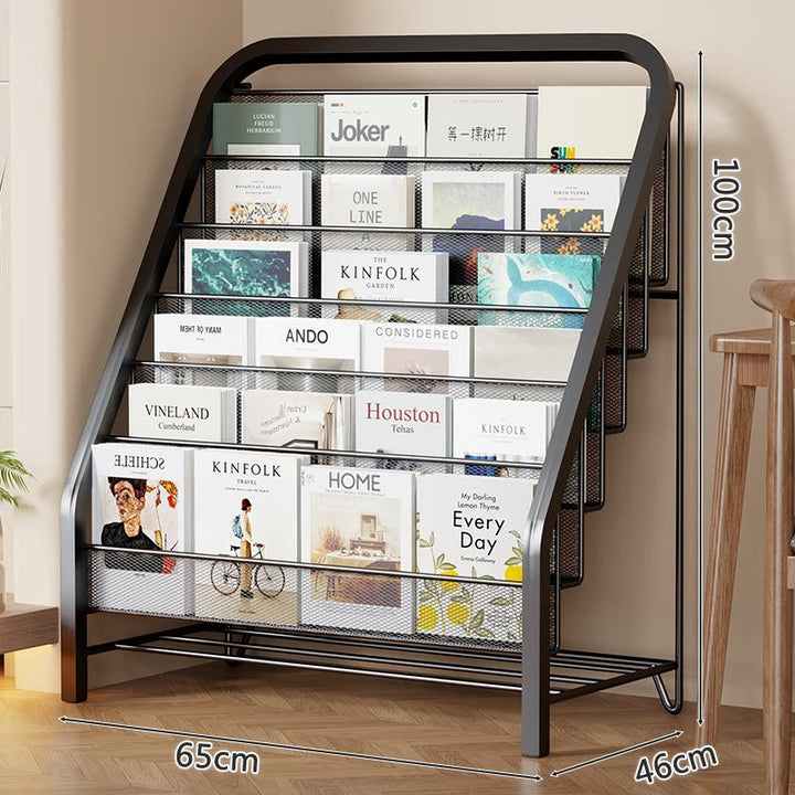 Slanted Tiered Mesh Floor Book and Magazine Display Rack