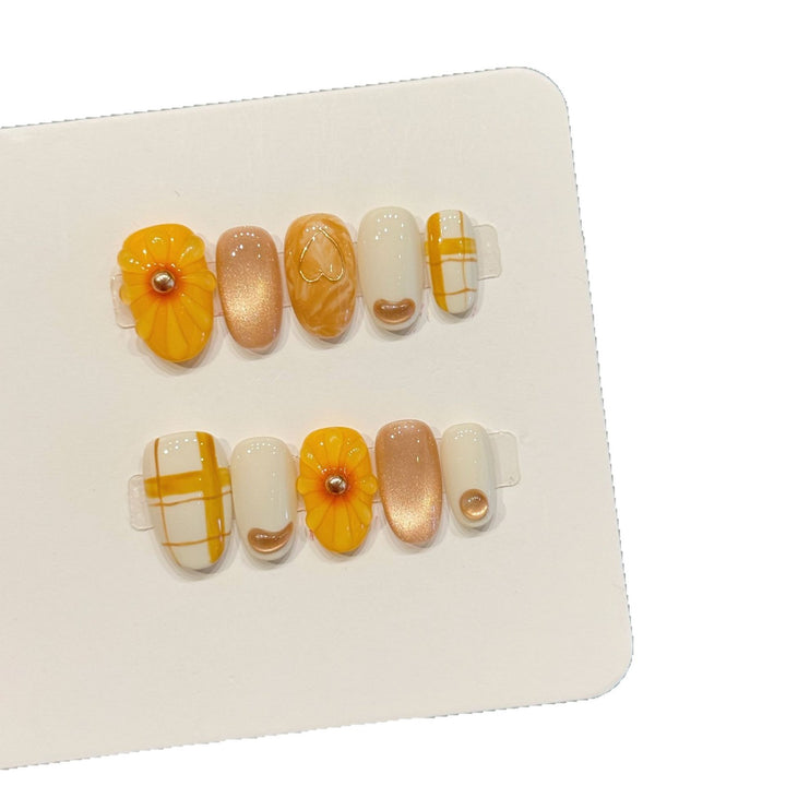 Decorative Press-On Nail Art Set with Floral and Glitter Accents