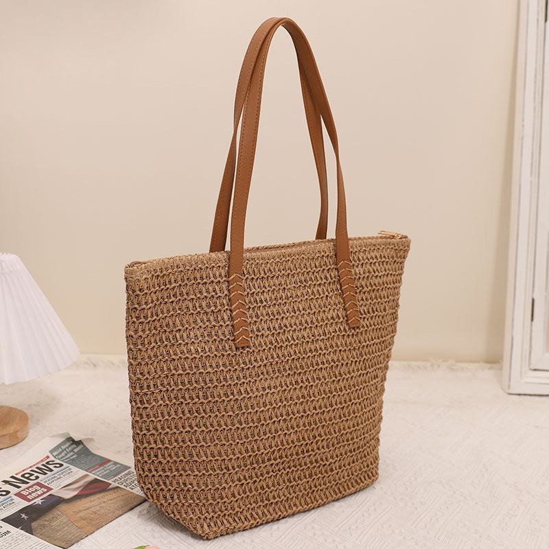 Giant Tote Bag Made of Woven Raffia with Leather Handles Stornfield