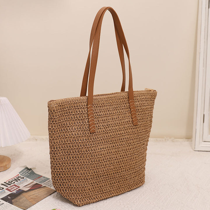 Giant Tote Bag Made of Woven Raffia with Leather Handles Stornfield