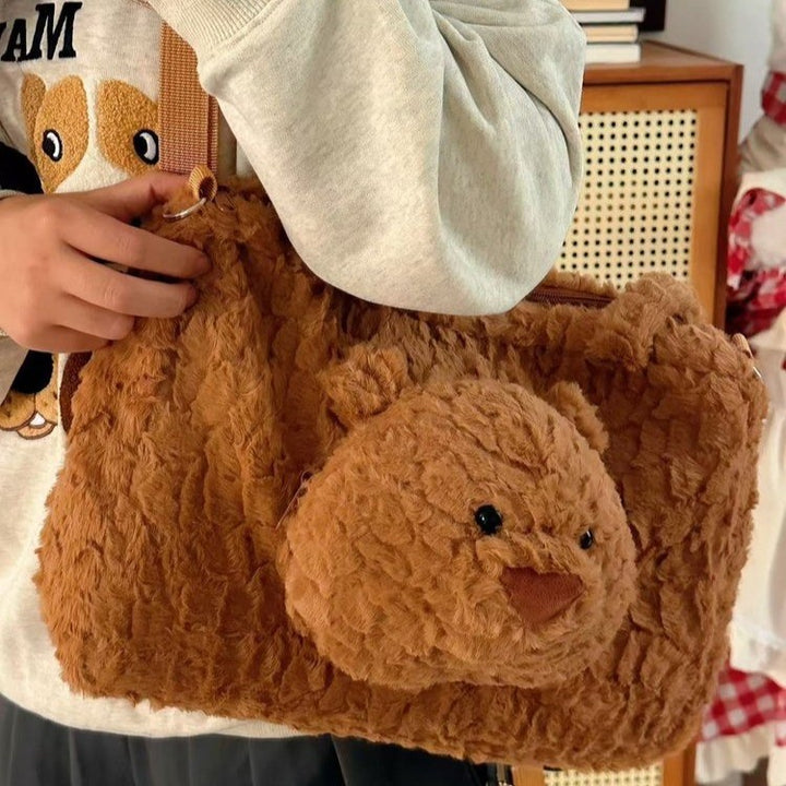 Cute Plush Bear-Themed Crossbody Bag
