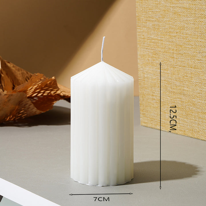 Decorative Pleated Column Pillar Candle with Cotton Wick and Slow-Burn Wax