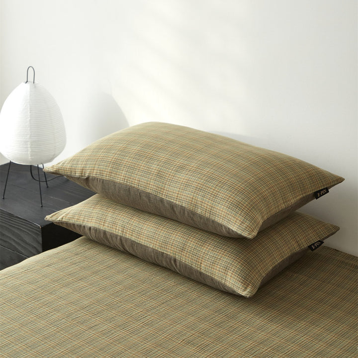 Plaid Brushed Cotton Sheet Set with Deep-Pocket Fitted Sheet & Envelope Pillowcases