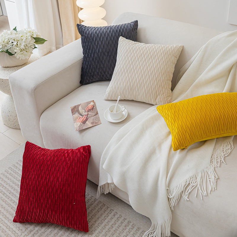 Sculpted Wave-Texture Velvet Square Pillow Cover with Hidden Zipper
