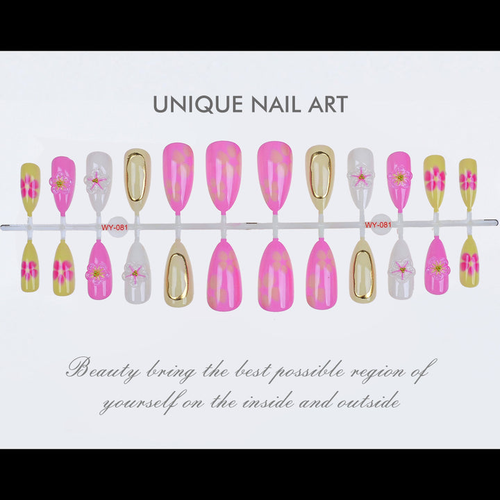 Artistic Press-On Nail Set with Floral Design Stornfield