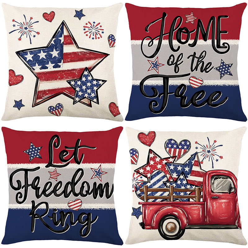 Patriotic Decorative Throw Pillow with Script Home of the Free