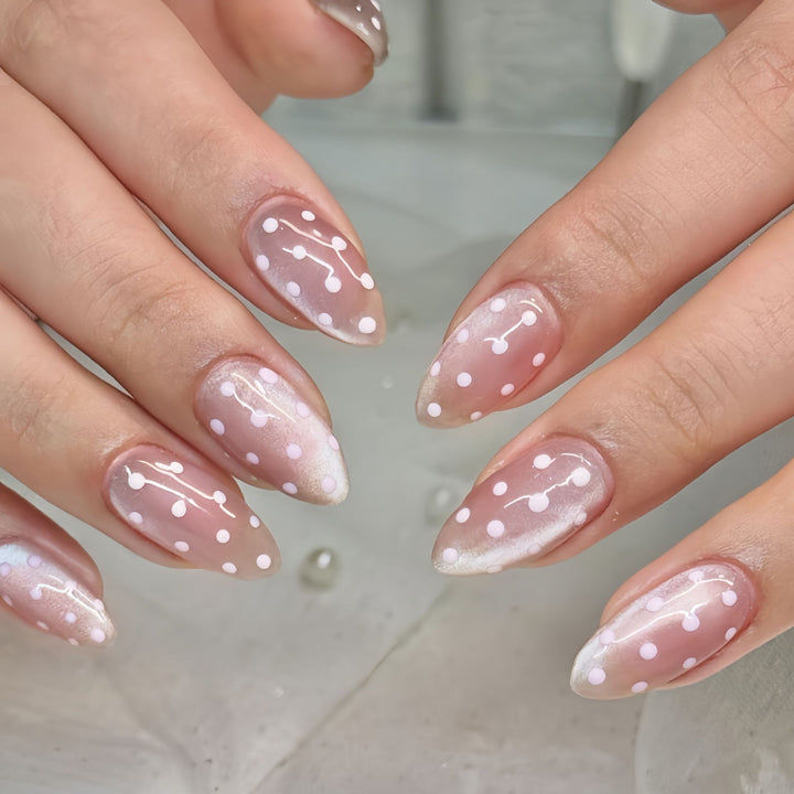 Artistic Almond-Shaped Press-On Nail Set with Whimsical Dot Design Stornfield