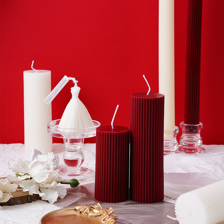 Ribbed Textured Column Pillar Candle Decorative Long-Burn Soy Wax