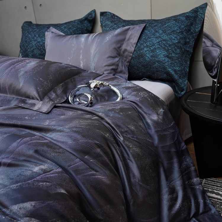 Silky Micro-Sateen Abstract Wave Duvet Cover Set with Hidden Closure and Pillow Shams