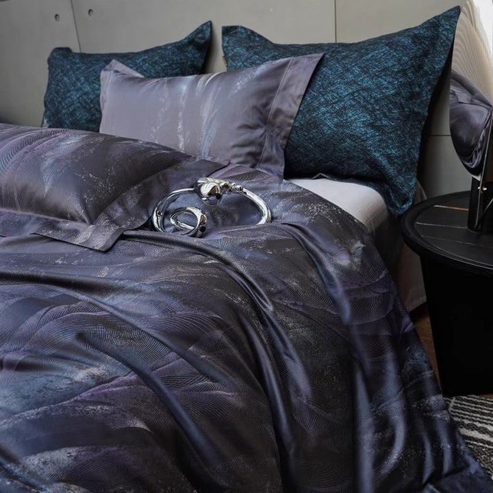 Silky Micro-Sateen Abstract Wave Duvet Cover Set with Hidden Closure and Pillow Shams