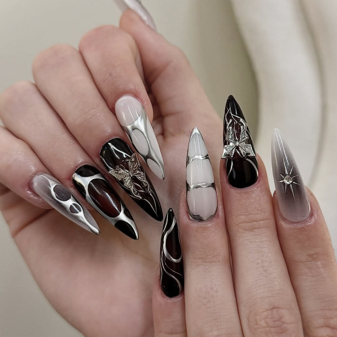 Gothic Themed Stiletto Nail Art Extensions Stornfield