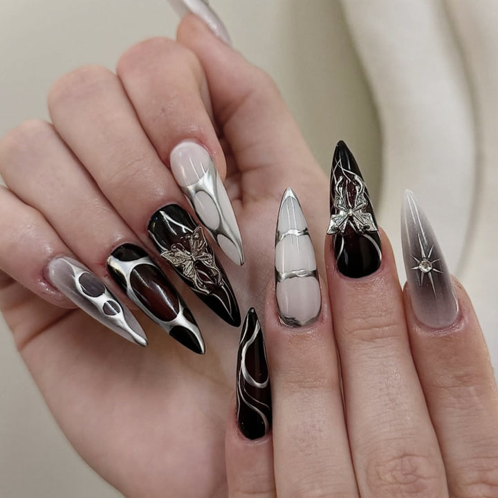 Gothic Themed Stiletto Nail Art Extensions Stornfield