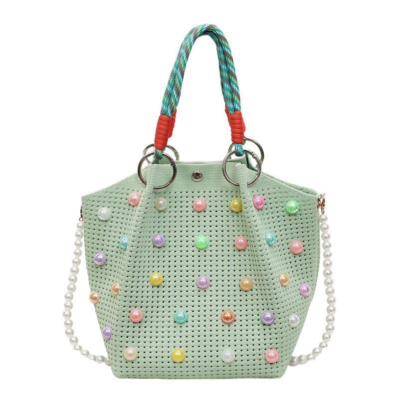 Playful Decorative Pearl-Embellished Tote