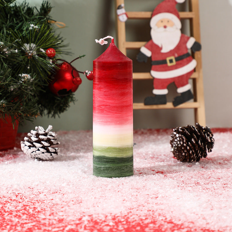 Layered Ombre Holiday Decorative Pillar Candle with Tapered Top and Cotton Wick