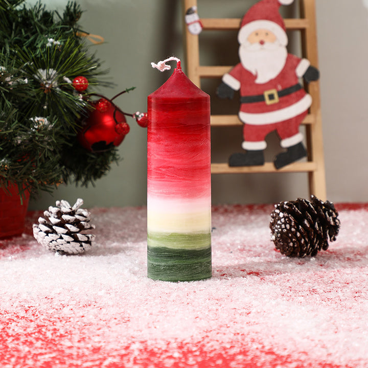 Layered Ombre Holiday Decorative Pillar Candle with Tapered Top and Cotton Wick