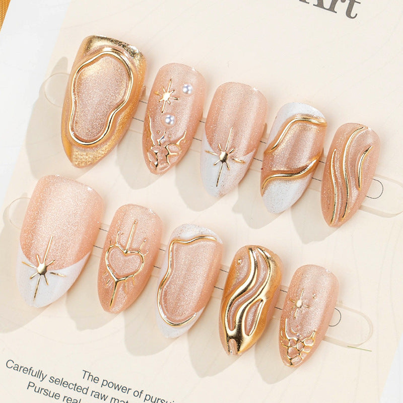 Decorative Press-On Nail Art Set with Elegant Gold Accents Stornfield 1788495840