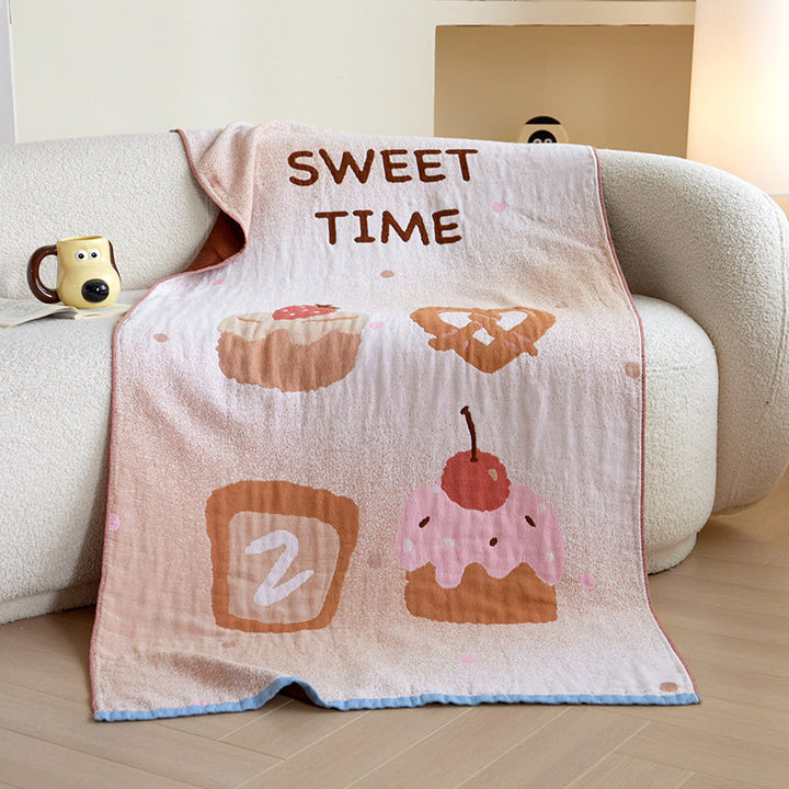 Cozy jacquard throw blanket with cute dog and cat motifs