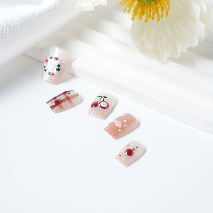 Artistic Press-On Nail Set with Whimsical Designs Stornfield