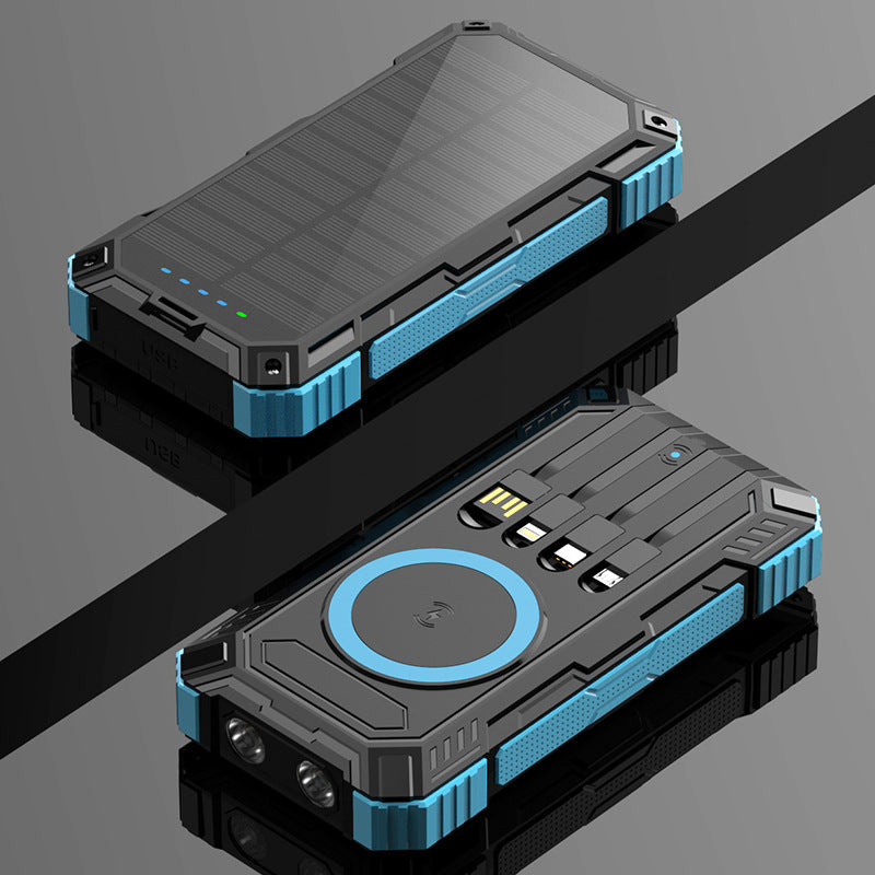 Robust Solar Power Bank with Multifunctional Charging Cable and Integrated Qi Charger Stornfield