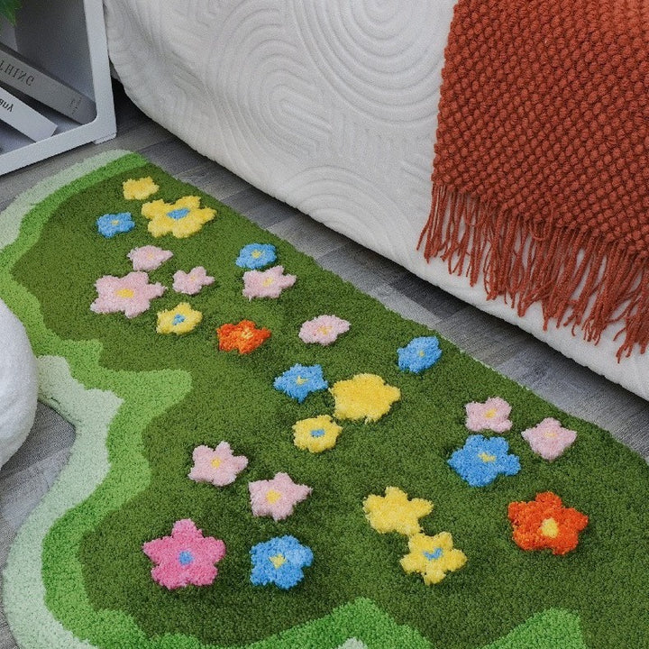 Floral Meadow Tufted High-Pile Microfiber Non-Slip Runner Rug
